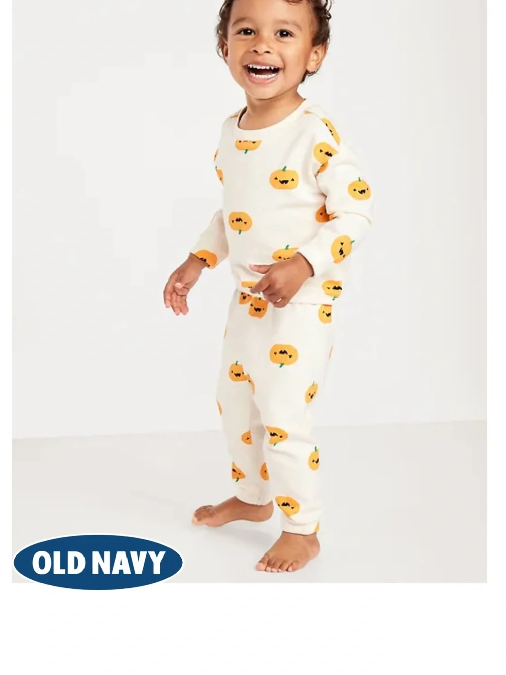 Old Navy Cream Pumpkin Print Kids One-Piece Pajama